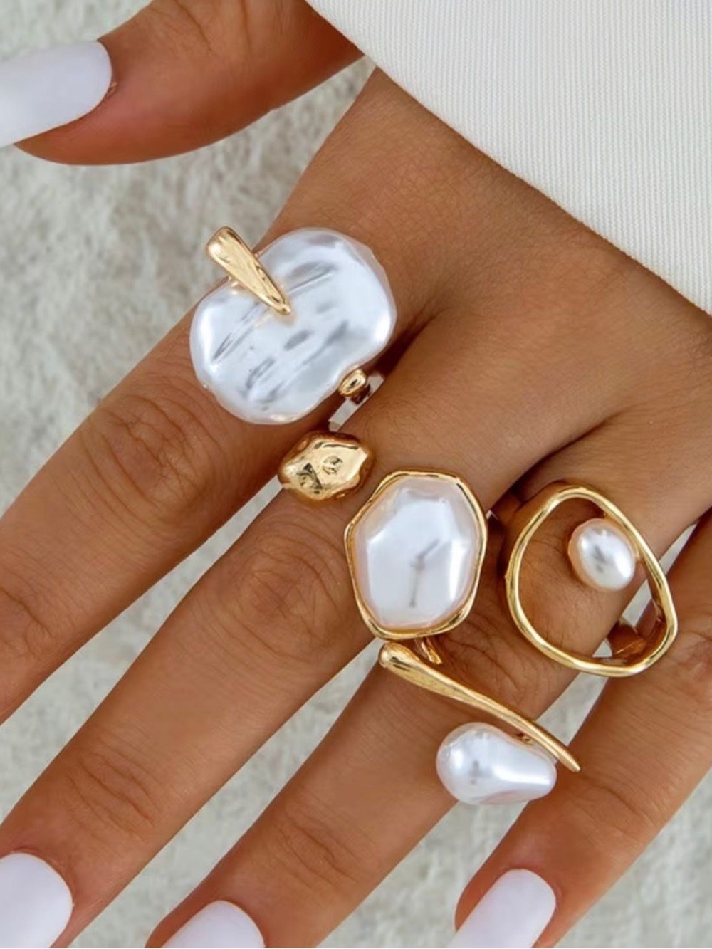 Gold Rings with White Pearl Accents